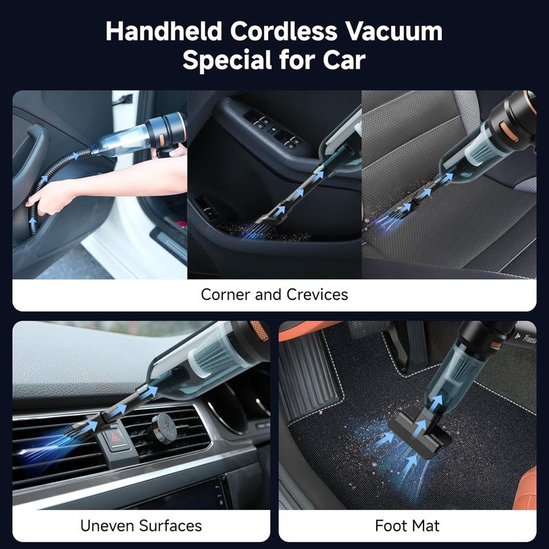Piwosa Handheld Vacuum Cordless, Car Vacuum Cleaner with Brushless Motor, Strong Suction Vacuum & Compressed Air Dusters with LED Light, Type C Port, Wireless Mini Portable Hand Vacuum Blower for Home, Pet - Image 4